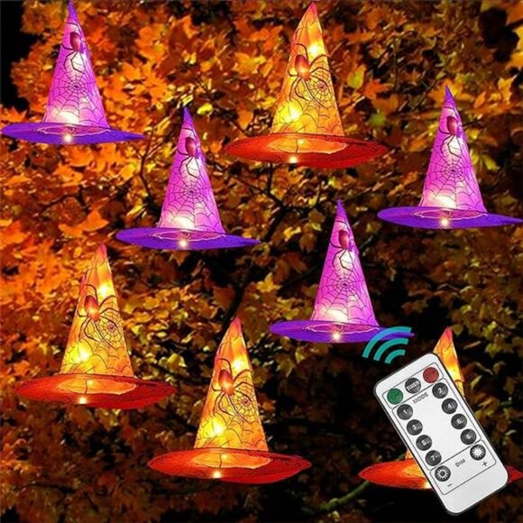 8 Pcs Hanging Witch Hat String Lights, Light Up Waterproof...